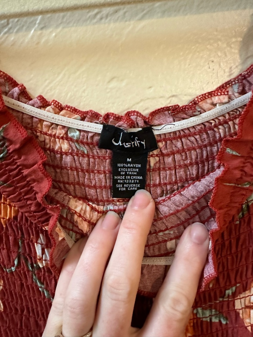 Justify Rust Red Floral Smocked Top - Picture 3 of 3